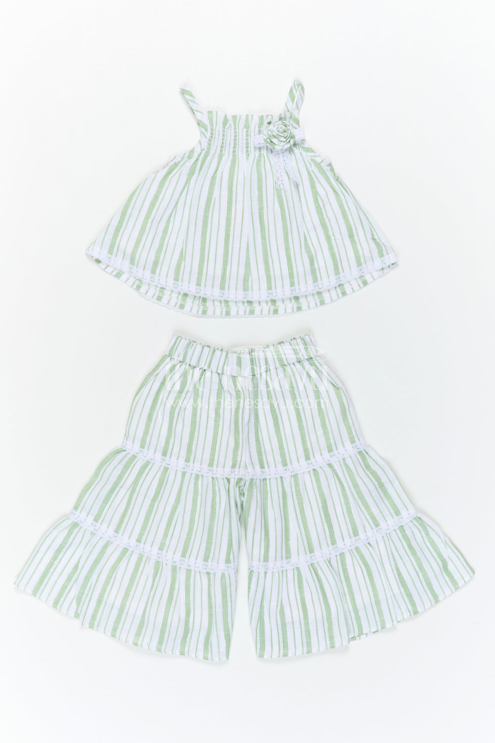 The Nesavu Girls Co-Ord Sets Girls Cotton Co Ord Set for Casual Wear and Summer Comfort Nesavu Nesavu Girls Green Cotton Co Ord Set With Striped Design For Casual Wear And Breathable Summer Comfort