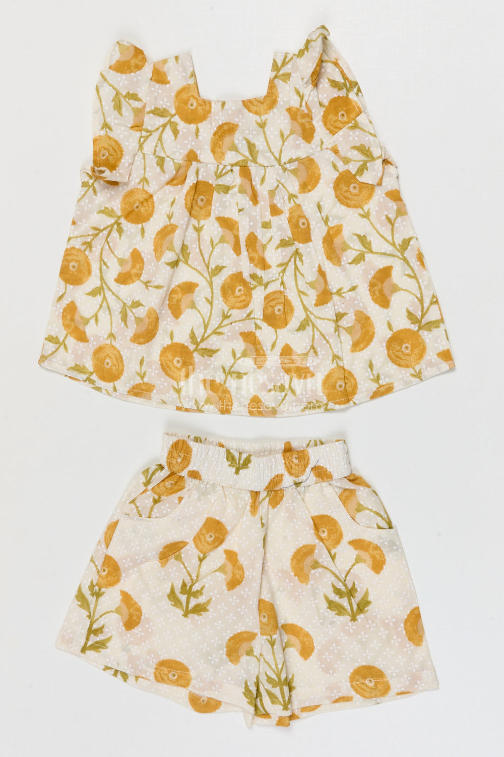 The Nesavu Girls Co-Ord Sets Girls Cotton Co Ord Set for Summer and Outings Nesavu 16 (1Y) / Yellow / Cotton GCS012C-16 Nesavu Girls Cotton Co Ord Set With Digital Print For Summer Play Outings And Daily Wear