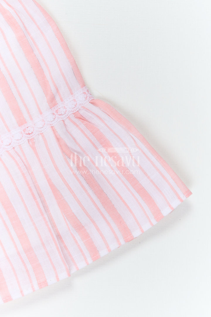 The Nesavu Girls Co-Ord Sets Girls Cotton Co Ord Set for Summer Outings and Casual Type Wears Nesavu Nesavu Girls Cotton Co Ord Set With Striped Design In Pink For Summer Outings And Casual Wear