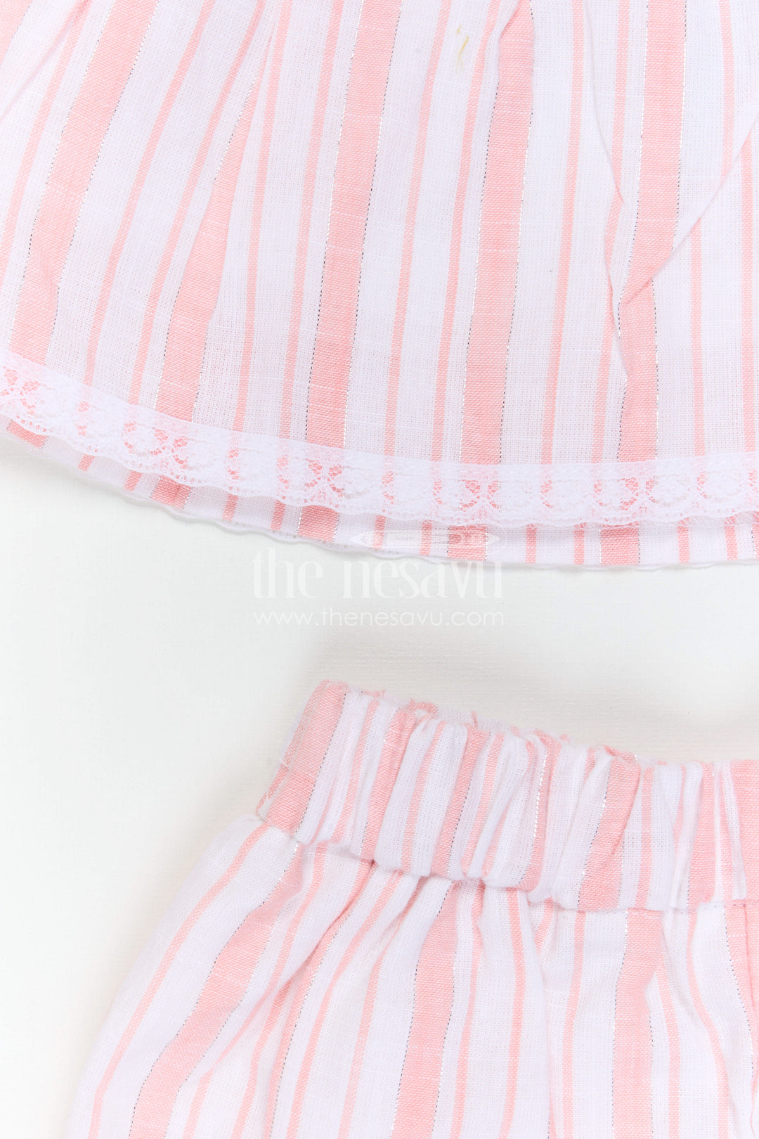 The Nesavu Girls Co-Ord Sets Girls Cotton Co Ord Set for Summer Outings and Casual Type Wears Nesavu Nesavu Girls Cotton Co Ord Set With Striped Design In Pink For Summer Outings And Casual Wear