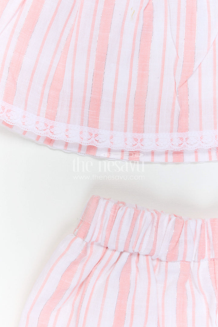 The Nesavu Girls Co-Ord Sets Girls Cotton Co Ord Set for Summer Outings and Casual Type Wears Nesavu Nesavu Girls Cotton Co Ord Set With Striped Design In Pink For Summer Outings And Casual Wear