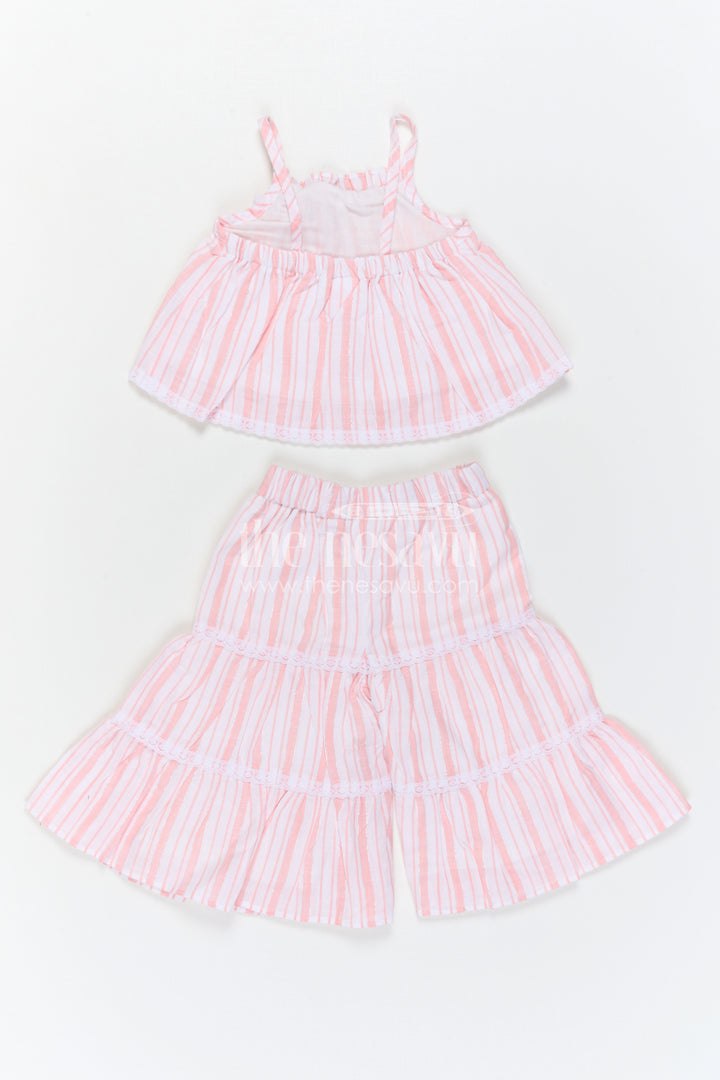 The Nesavu Girls Co-Ord Sets Girls Cotton Co Ord Set for Summer Outings and Casual Type Wears Nesavu Nesavu Girls Cotton Co Ord Set With Striped Design In Pink For Summer Outings And Casual Wear