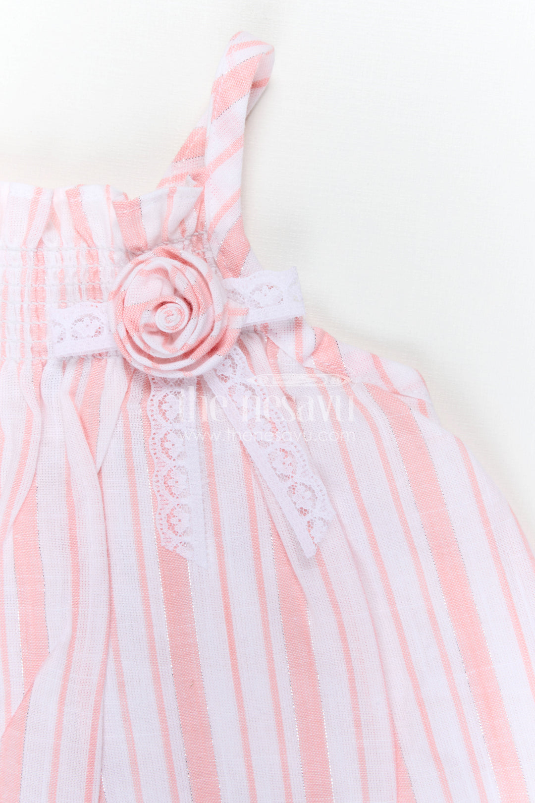 The Nesavu Girls Co-Ord Sets Girls Cotton Co Ord Set for Summer Outings and Casual Type Wears Nesavu Nesavu Girls Cotton Co Ord Set With Striped Design In Pink For Summer Outings And Casual Wear