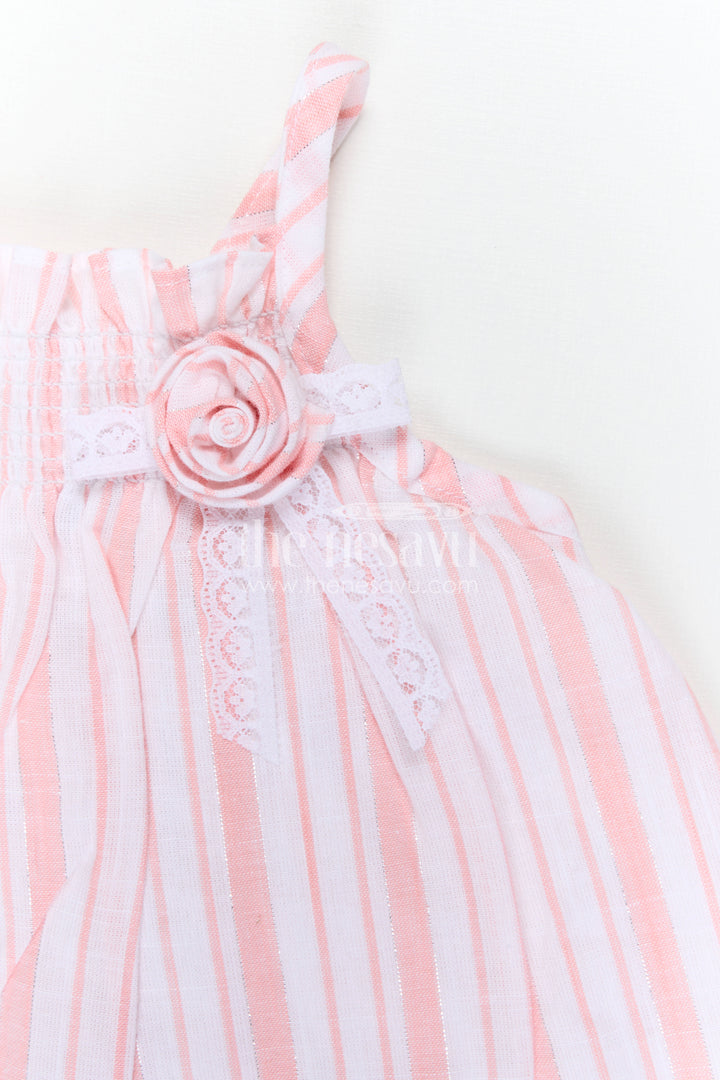 The Nesavu Girls Co-Ord Sets Girls Cotton Co Ord Set for Summer Outings and Casual Type Wears Nesavu Nesavu Girls Cotton Co Ord Set With Striped Design In Pink For Summer Outings And Casual Wear