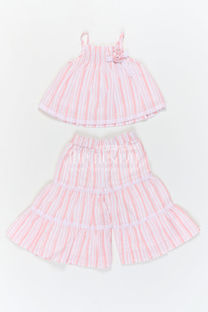 The Nesavu Girls Co-Ord Sets Girls Cotton Co Ord Set for Summer Outings and Casual Type Wears Nesavu Nesavu Girls Cotton Co Ord Set With Striped Design In Pink For Summer Outings And Casual Wear
