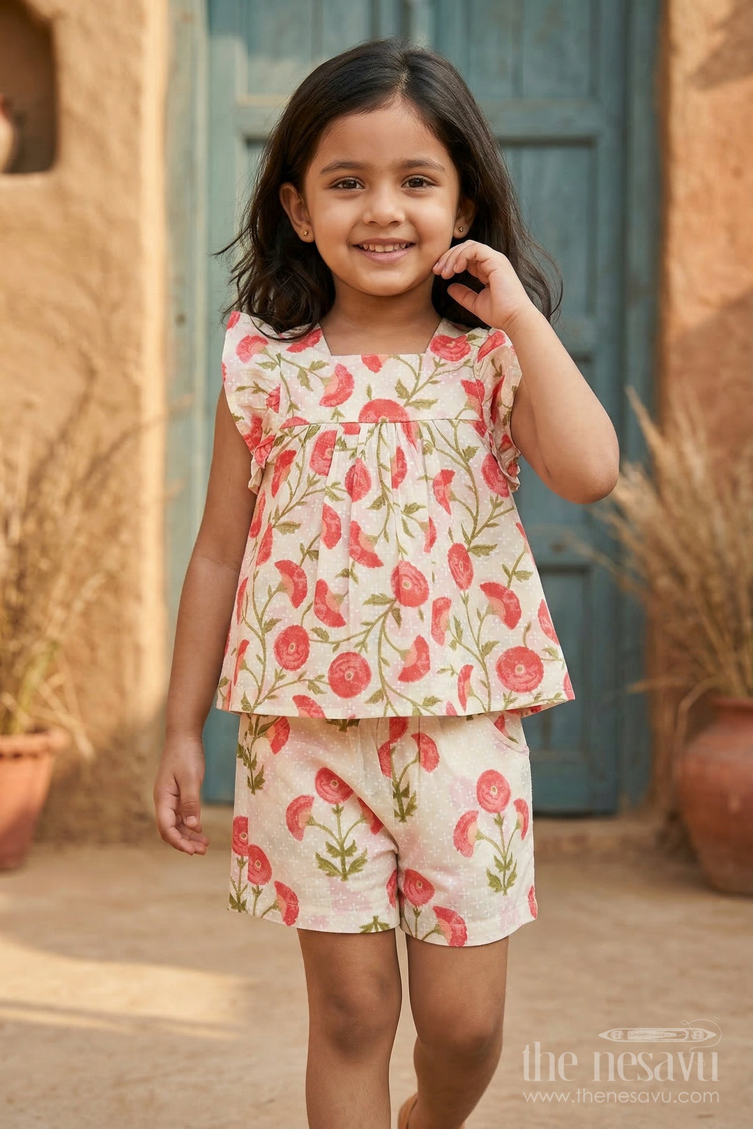 The Nesavu Girls Co-Ord Sets Girls Cotton Co Ord Set for Summer Play and Outings Nesavu 16 (1Y) / Pink / Cotton GCS012B-16 Nesavu Girls Cotton Co Ord Set With Digital Print For Summer Play Outings And Casual Wear