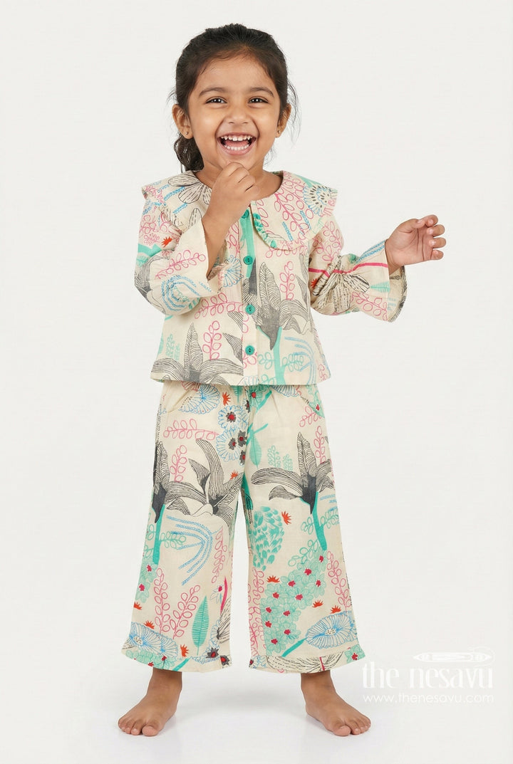 The Nesavu Girls Co-Ord Sets Girls Cotton Co-Ord Set with Top and Pants for Summer Outings Nesavu 18 (2Y) / green GPS798C-18 Nesavu girls cotton co-ord set digital print stylish comfy outfit summer playdates vacations