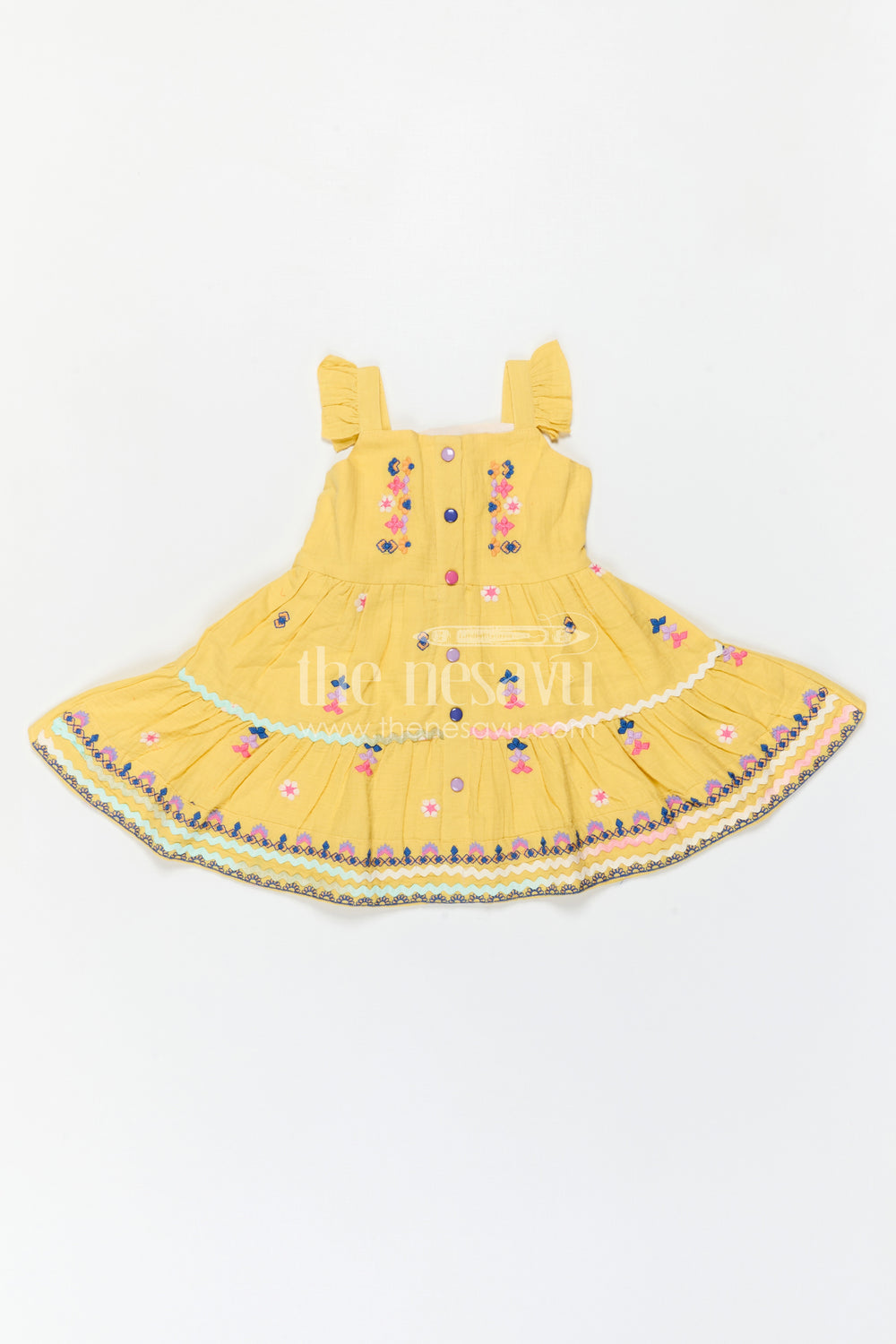 The Nesavu Girls Cotton Frock Girls Cotton Dress for Celebrations and Special Day Outings Nesavu Nesavu Girls Cotton Dress For Celebrations With Muslin Fabric And Embroidered Details For Festive Comfort