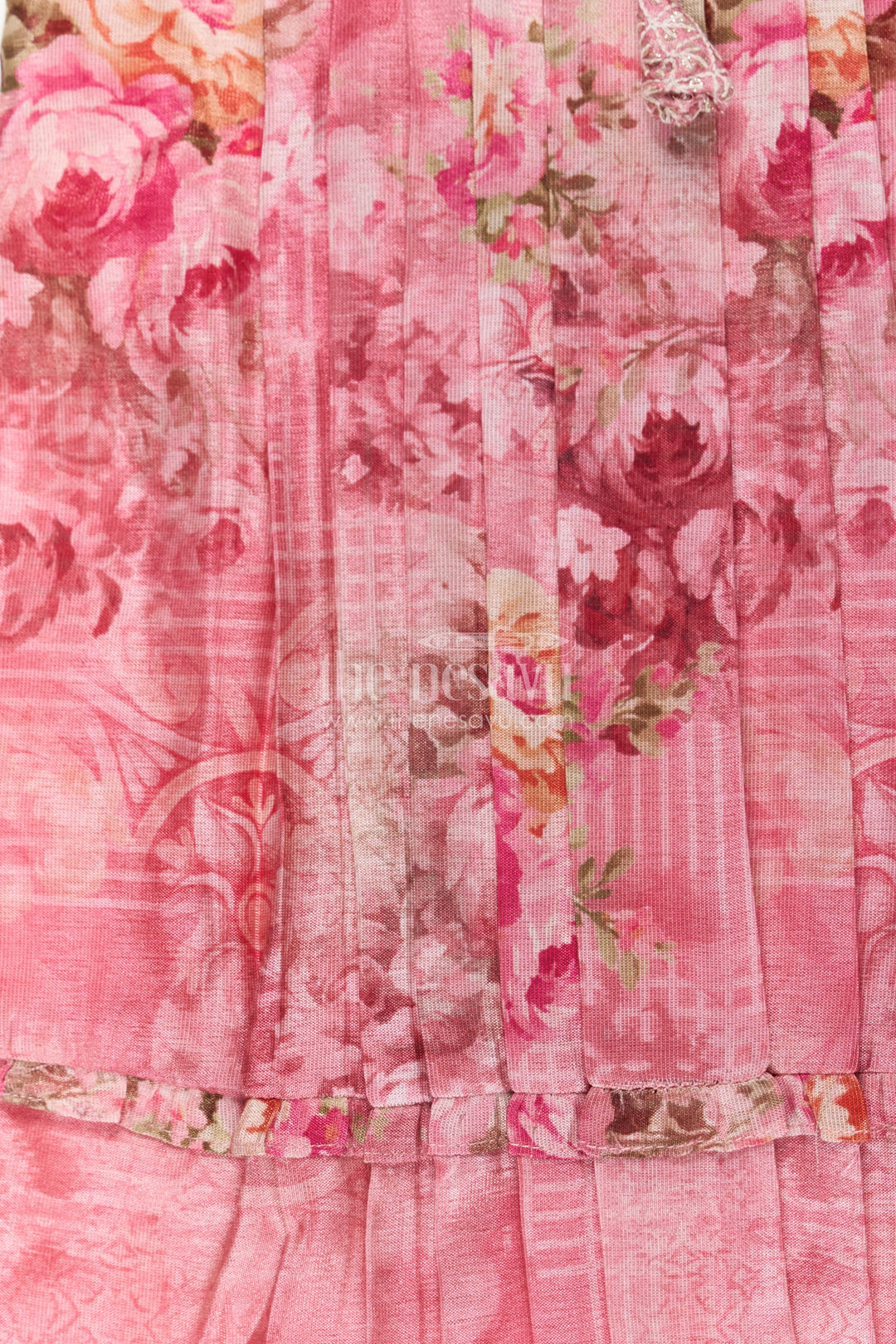 The Nesavu Girls Cotton Frock Girls Cotton Dress Frock with Ruffled Sleeves and Floral Digital Print in Deep Rose Hues Nesavu Nesavu Cotton Dress Frock for Girls with Ruffled Sleeves and Rose Floral Digital Print