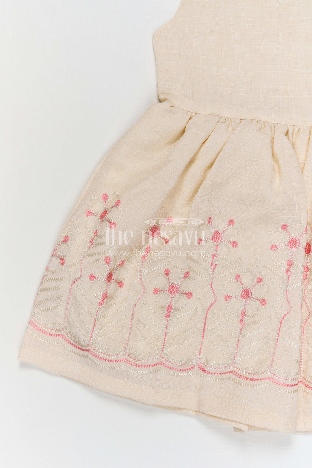 The Nesavu Girls Cotton Frock Girls Cotton Embroidered Frock for Casual Outings and Summer Wear Nesavu Nesavu girls cotton embroidered frock in peach for summer casual wear