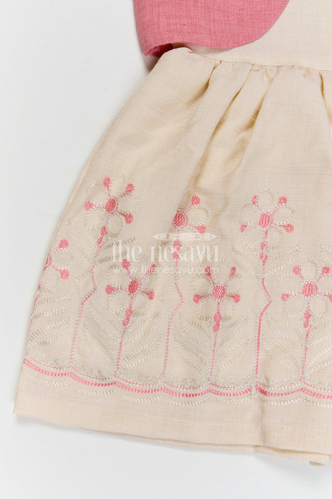 The Nesavu Girls Cotton Frock Girls Cotton Embroidered Frock for Casual Outings and Summer Wear Nesavu Nesavu girls cotton embroidered frock in peach for summer casual wear