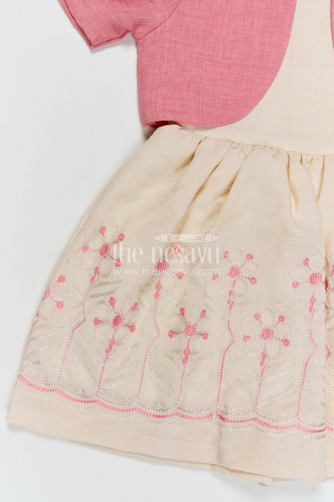 The Nesavu Girls Cotton Frock Girls Cotton Embroidered Frock for Casual Outings and Summer Wear Nesavu Nesavu girls cotton embroidered frock in peach for summer casual wear