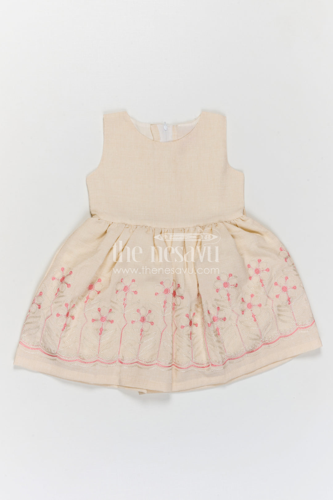The Nesavu Girls Cotton Frock Girls Cotton Embroidered Frock for Casual Outings and Summer Wear Nesavu Nesavu girls cotton embroidered frock in peach for summer casual wear