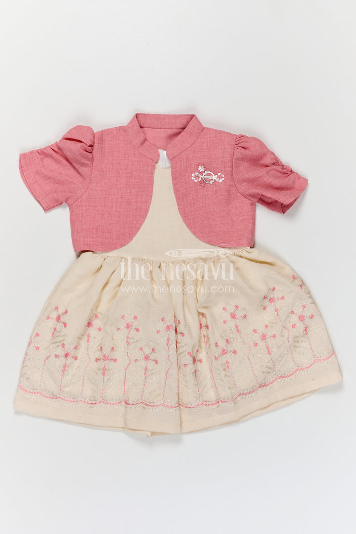 The Nesavu Girls Cotton Frock Girls Cotton Embroidered Frock for Casual Outings and Summer Wear Nesavu Nesavu girls cotton embroidered frock in peach for summer casual wear