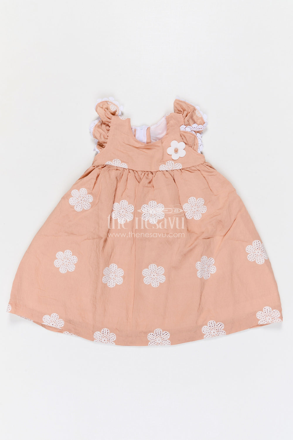 The Nesavu Girls Cotton Frock Girls Cotton Embroidered Frock for Festive Outings and Family Celebrations Nesavu 20 (3Y) / Beige / Cotton GFC2133A-20 Nesavu girls cotton embroidered frock for festive outings birthdays and family celebrations