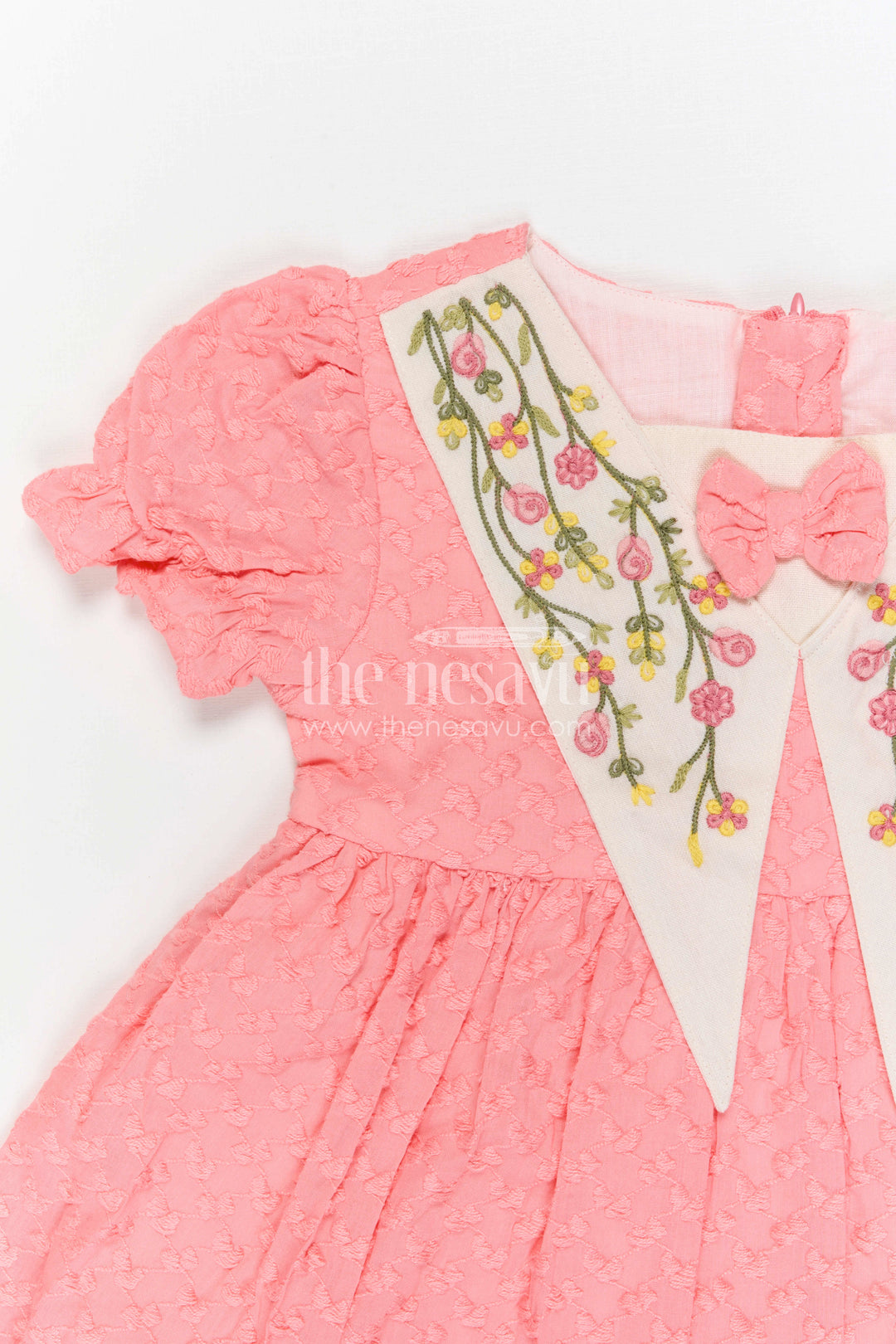 The Nesavu Girls Cotton Frock Girls Cotton Embroidered Frock for Festive Outings and Joyful Celebrations Nesavu Nesavu Girls Cotton Embroidered Frock With Decorative Yoke For Festive Celebrations