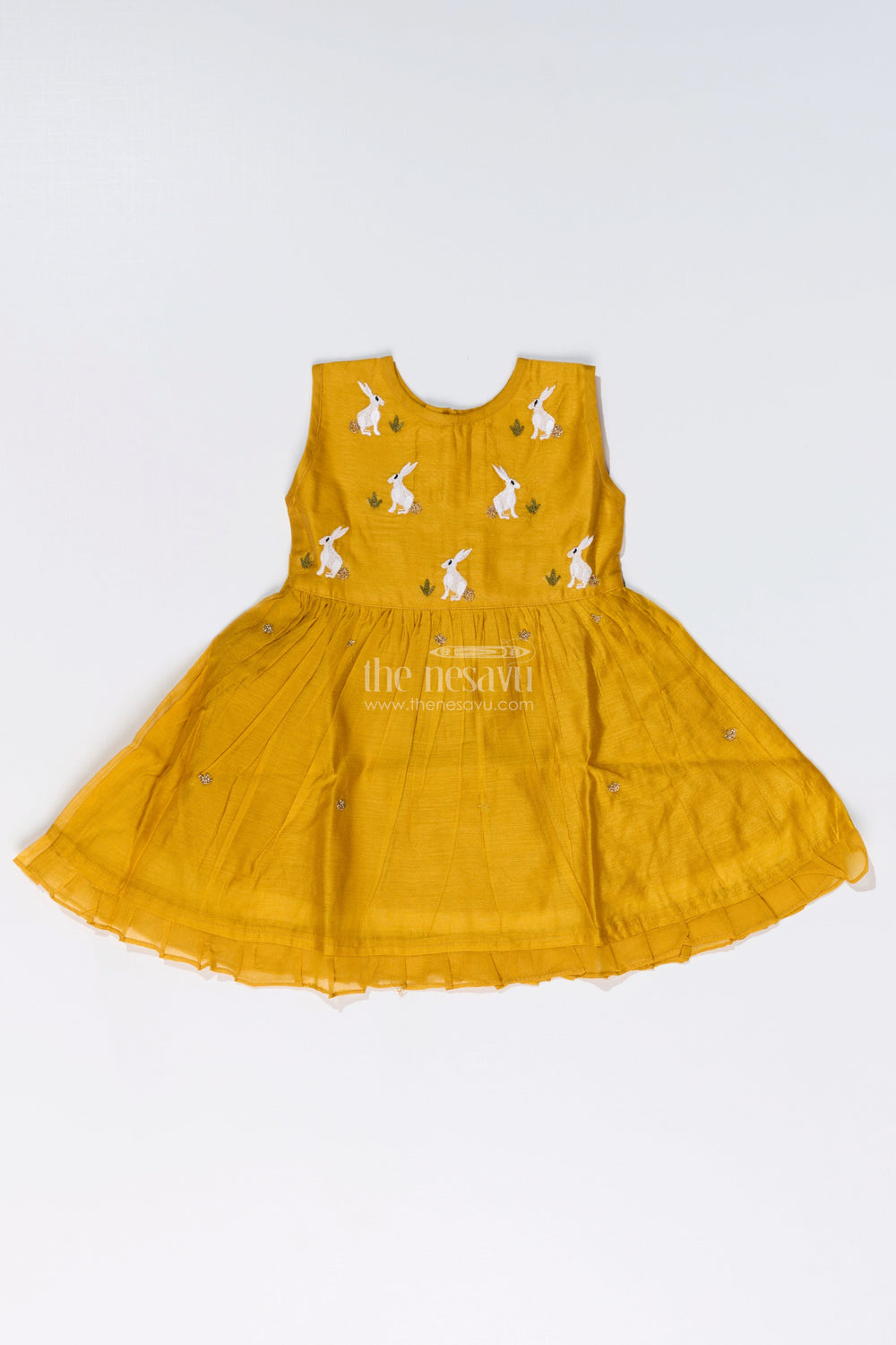 The Nesavu Girls Chanderi Frock Girls Cotton Embroidery Frock in Chanderi Fabric with Sleeveless Design for Stylish Wear Nesavu 16 (1Y) / Yellow GFC1647A-16 Nesavu Girls Cotton Embroidery Frock Chanderi Fabric Sleeveless Design Festive Wear
