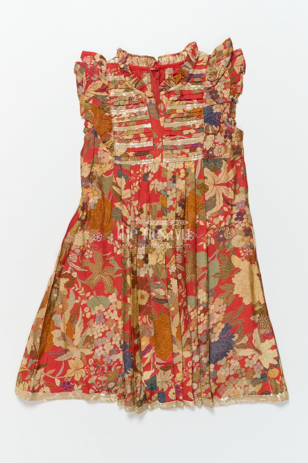 The Nesavu Girls Cotton Frock Girls Cotton Frock for Birthday Parties and Casual Festive Wear Nesavu 22 (4Y) / Red GFC1804A-22 Nesavu girls cotton floral print frock  ideal birthday parties festive occasions