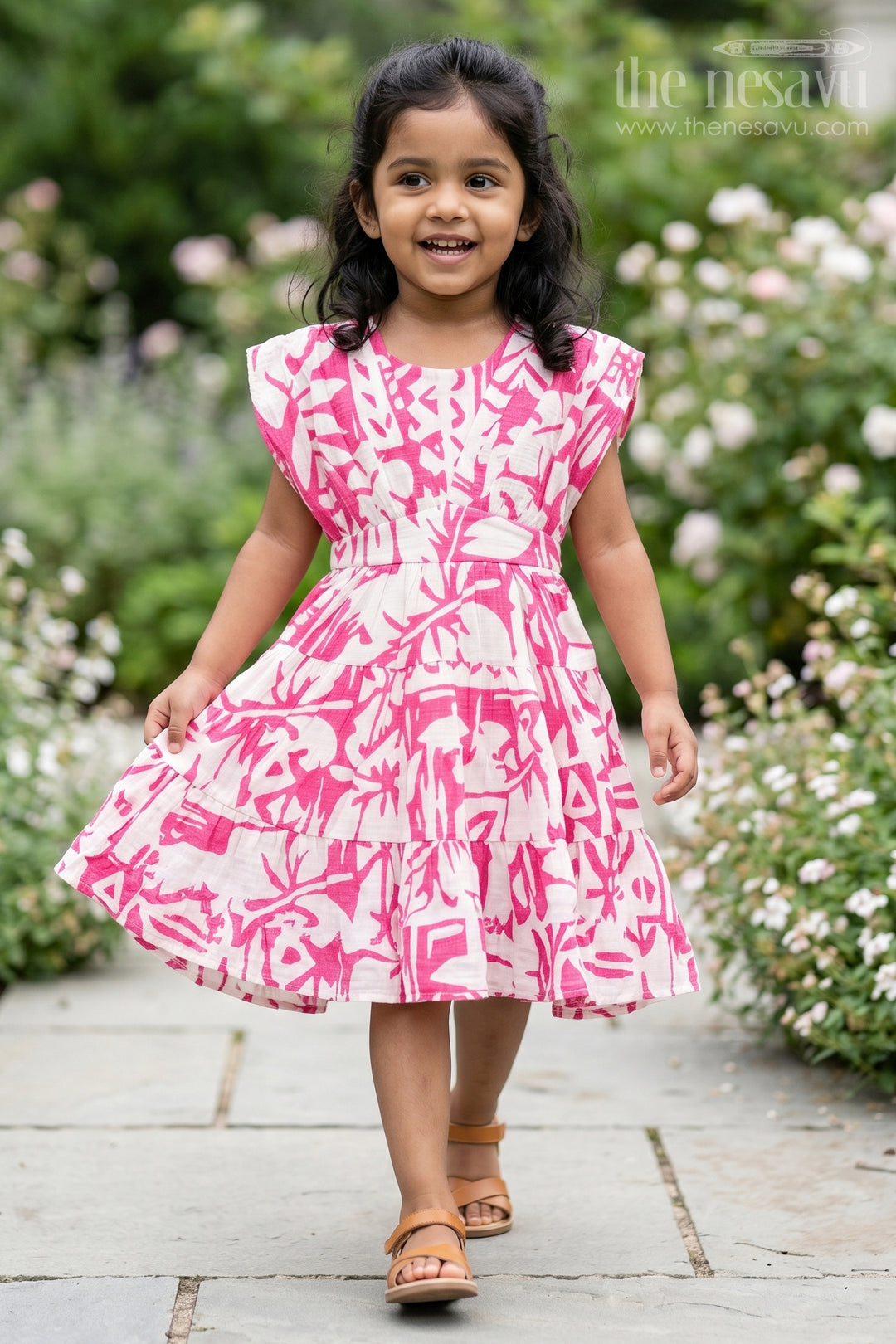 The Nesavu Girls Cotton Frock Girls Cotton Frock for Birthday Parties and Summer Outings Nesavu 16 (1Y) / Pink / Cotton GFC2197B-16 Nesavu Girls Cotton Frock For Birthday Parties And Summer Outings With Digital Print Sleeveless Design