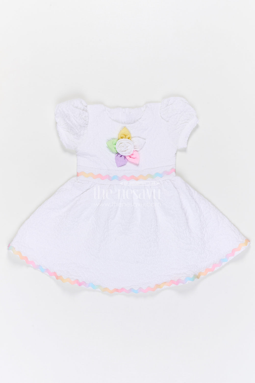 The Nesavu Girls Cotton Frock Girls Cotton Frock for Casual Outings and Summer Wear Nesavu 20 (3Y) / Half white / Popcorn GFC2125A-20 Nesavu girls popcorn cotton frock for casual outings and summer wear