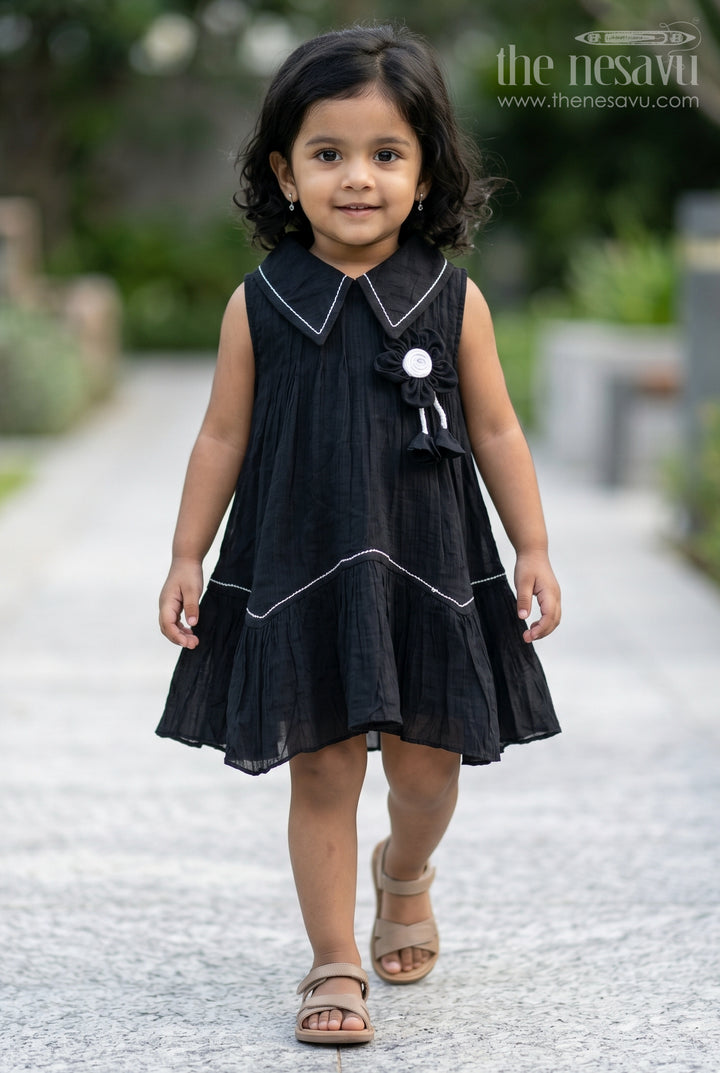 The Nesavu Girls Cotton Frock Girls Cotton Frock for Casual Wear and Outings Nesavu 14 (6M) / Black / Cotton Blend GFC2243B-14 Nesavu Girls Cotton Frock For Casual Wear Sleeveless Blend Cotton Everyday Outfit For Kids