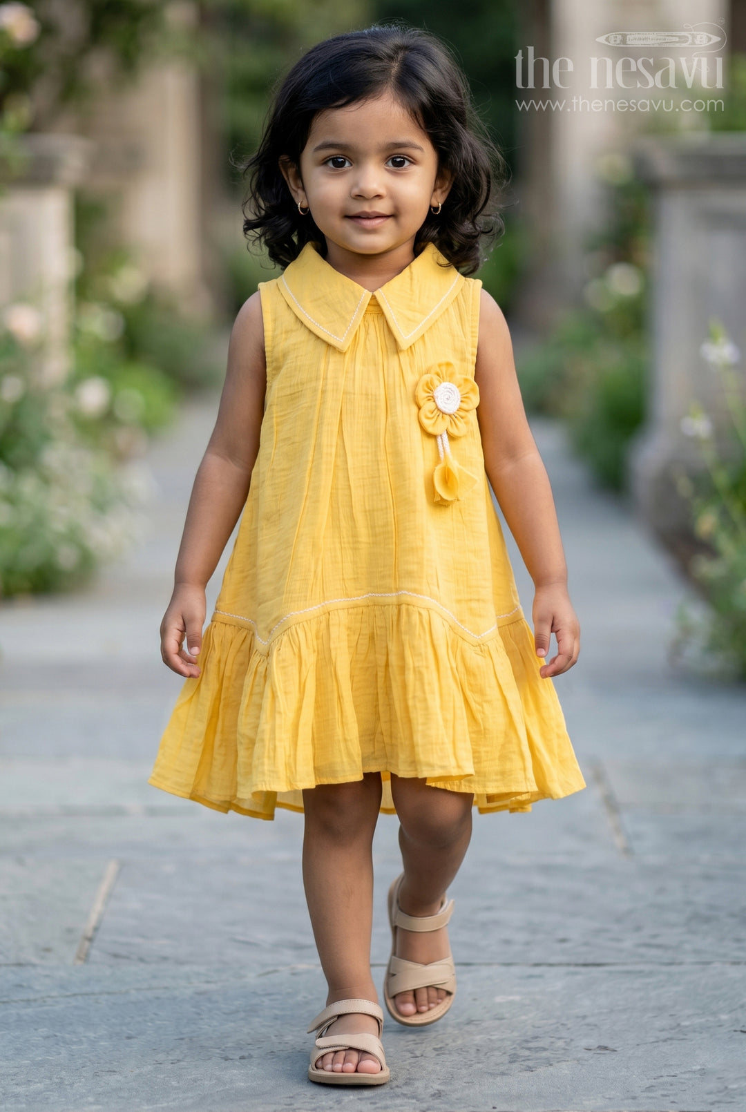 The Nesavu Girls Cotton Frock Girls Cotton Frock for Daily Wear and Playtime Nesavu 14 (6M) / Yellow / Cotton Blend GFC2243C-14 Nesavu Girls Cotton Frock For Daily Wear Sleeveless Blend Cotton Playtime Outfit For Kids