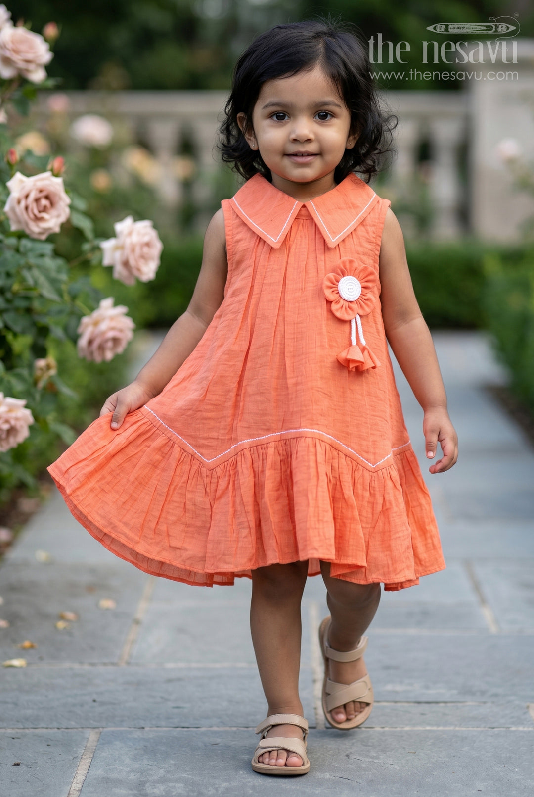 The Nesavu Girls Cotton Frock Girls Cotton Frock for Daily Wear and Travel Dates Nesavu 14 (6M) / Orange / Cotton Blend GFC2243A-14 Nesavu Girls Cotton Frock For Daily Wear Sleeveless Blend Cotton Casual Outfit For Kids
