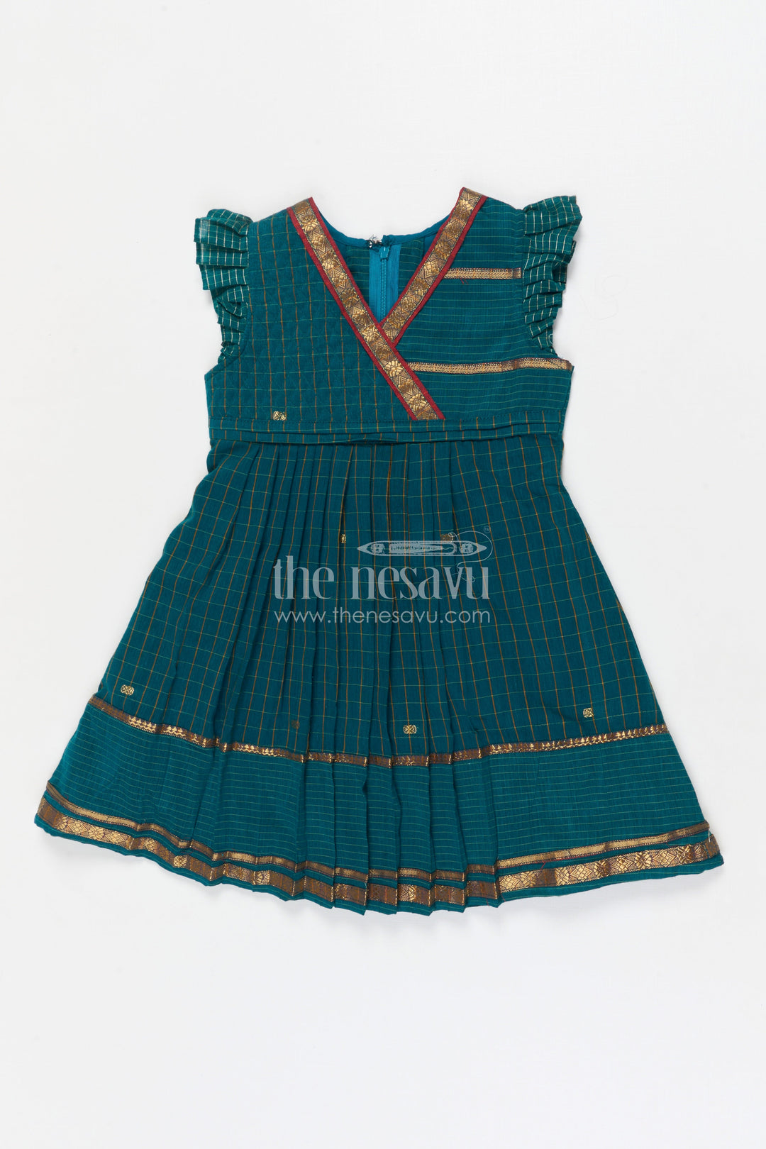 The Nesavu Girls Cotton Frock Girls Cotton Frock for Ethnic Day and Cultural School Events Nesavu 22 (4Y) / Blue / Cotton GFC2068A-22 Nesavu girls cotton frock for ethnic day at school with traditional South Indian pleated design