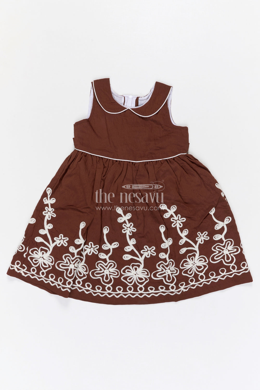 The Nesavu Girls Cotton Frock Girls Cotton Frock for Festive Occasions and Family Functions Nesavu 20 (3Y) / Brown / Cotton GFC2127B-20 Nesavu girls cotton frock with thread embroidery for festive occasions family celebrations and gatherings