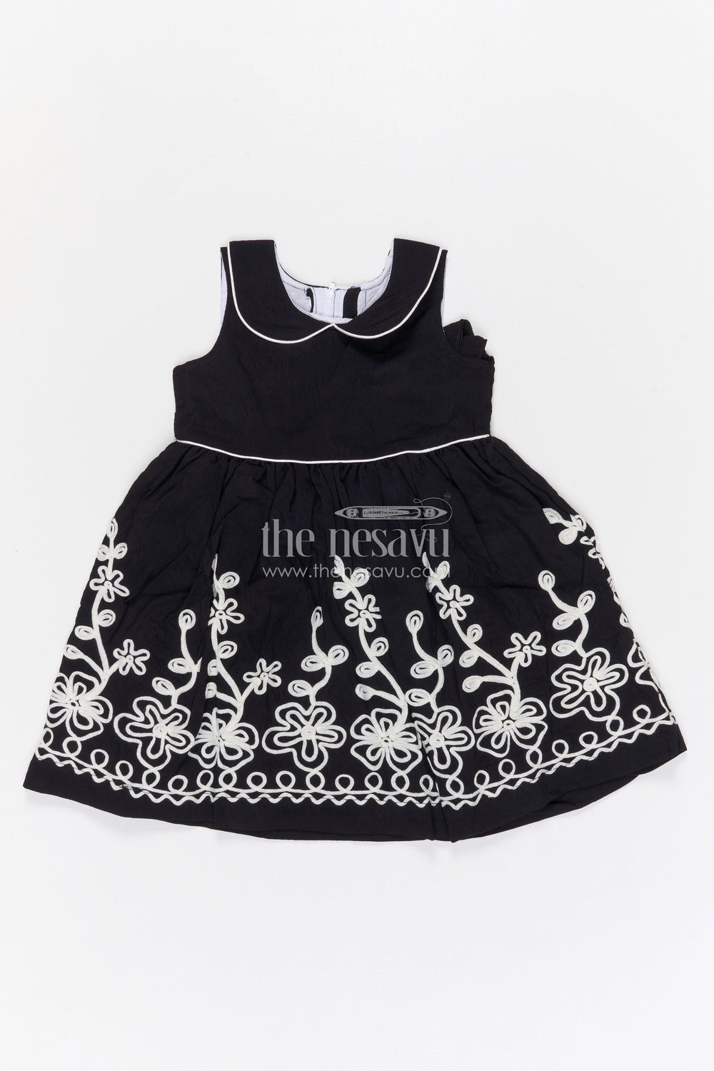 The Nesavu Girls Cotton Frock Girls Cotton Frock for Festive Occasions and Family Gatherings Nesavu 20 (3Y) / Black / Cotton GFC2127A-20 Nesavu girls cotton frock with thread embroidery for festive occasions family events and celebrations