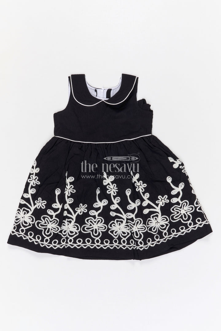The Nesavu Girls Cotton Frock Girls Cotton Frock for Festive Occasions and Family Gatherings Nesavu 20 (3Y) / Black / Cotton GFC2127A-20 Nesavu girls cotton frock with thread embroidery for festive occasions family events and celebrations
