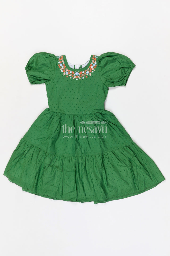 The Nesavu Girls Cotton Frock Girls Cotton Frock for Festive Outings and Family Celebrations Nesavu Nesavu girls cotton dobby frock with embroidered neckline for festive events and family celebrations