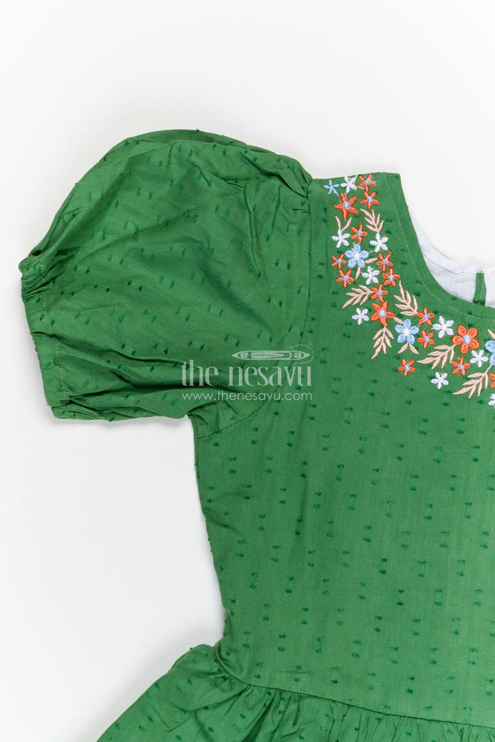 The Nesavu Girls Cotton Frock Girls Cotton Frock for Festive Outings and Family Celebrations Nesavu Nesavu girls cotton dobby frock with embroidered neckline for festive events and family celebrations