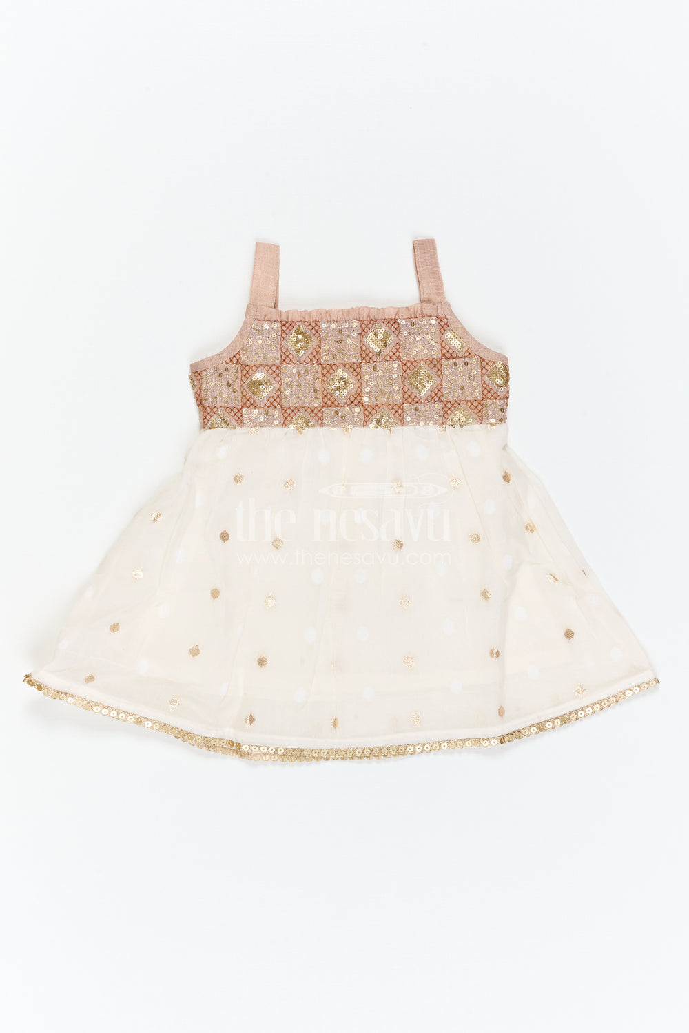 The Nesavu Girls Cotton Frock Girls Cotton Frock for Festive Wear and Special Occasions Nesavu Nesavu Girls Cotton Frock With Sequence Embroidery For Festive Wear And Special Occasions