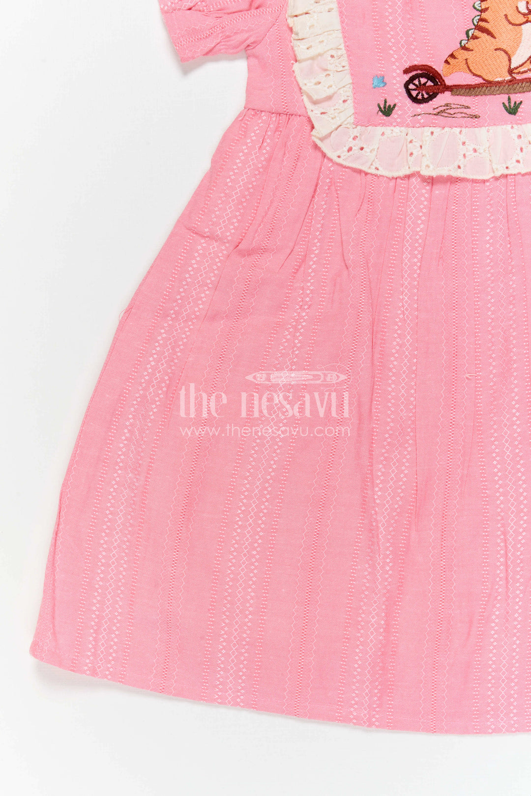 The Nesavu Girls Cotton Frock Girls Cotton Frock for Playful Days and Cheerful Outings Nesavu Nesavu Girls Cotton Embroidered Frock With Playful Character Patch For Casual Outings