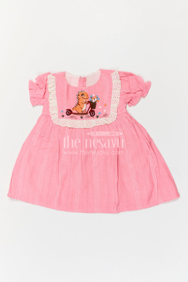 The Nesavu Girls Cotton Frock Girls Cotton Frock for Playful Days and Cheerful Outings Nesavu Nesavu Girls Cotton Embroidered Frock With Playful Character Patch For Casual Outings