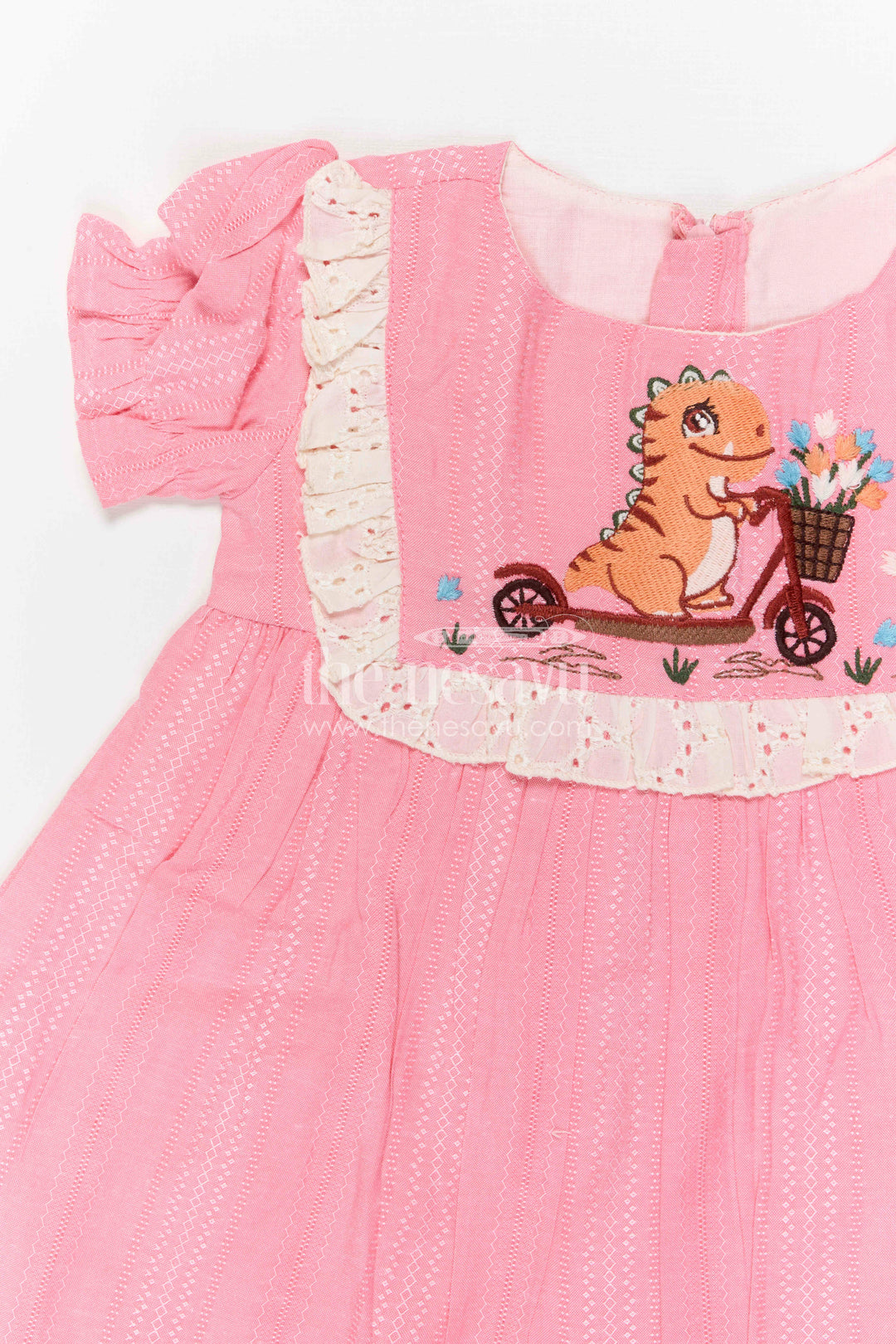 The Nesavu Girls Cotton Frock Girls Cotton Frock for Playful Days and Cheerful Outings Nesavu Nesavu Girls Cotton Embroidered Frock With Playful Character Patch For Casual Outings