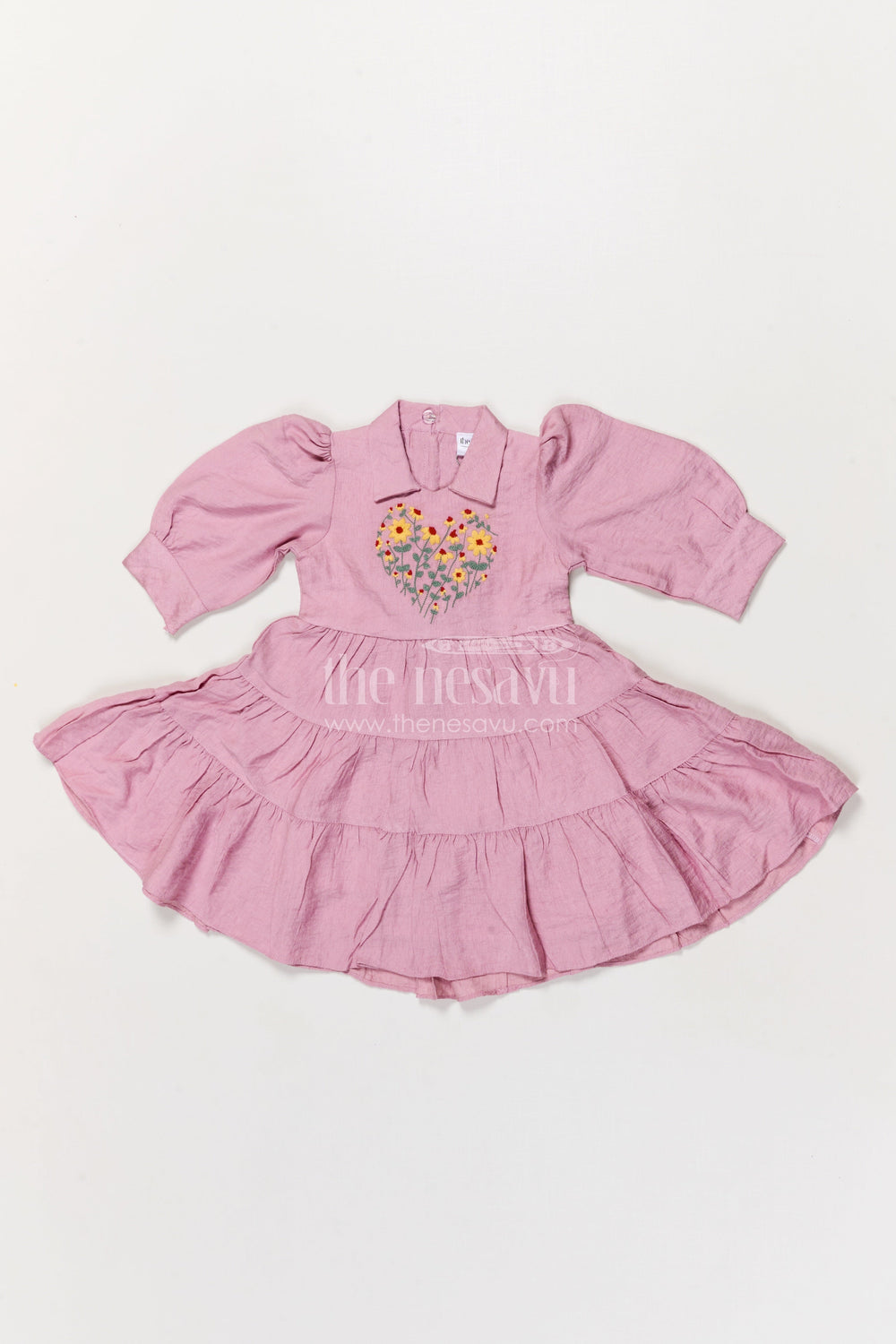 The Nesavu Girls Cotton Frock Girls Cotton Frock for Pujas and Ethnic School Days Nesavu 20 (3Y) / Pink GFC1907B-20 Nesavu girls cotton blend frock with embroidered yoke for school functions and ethnic celebrations