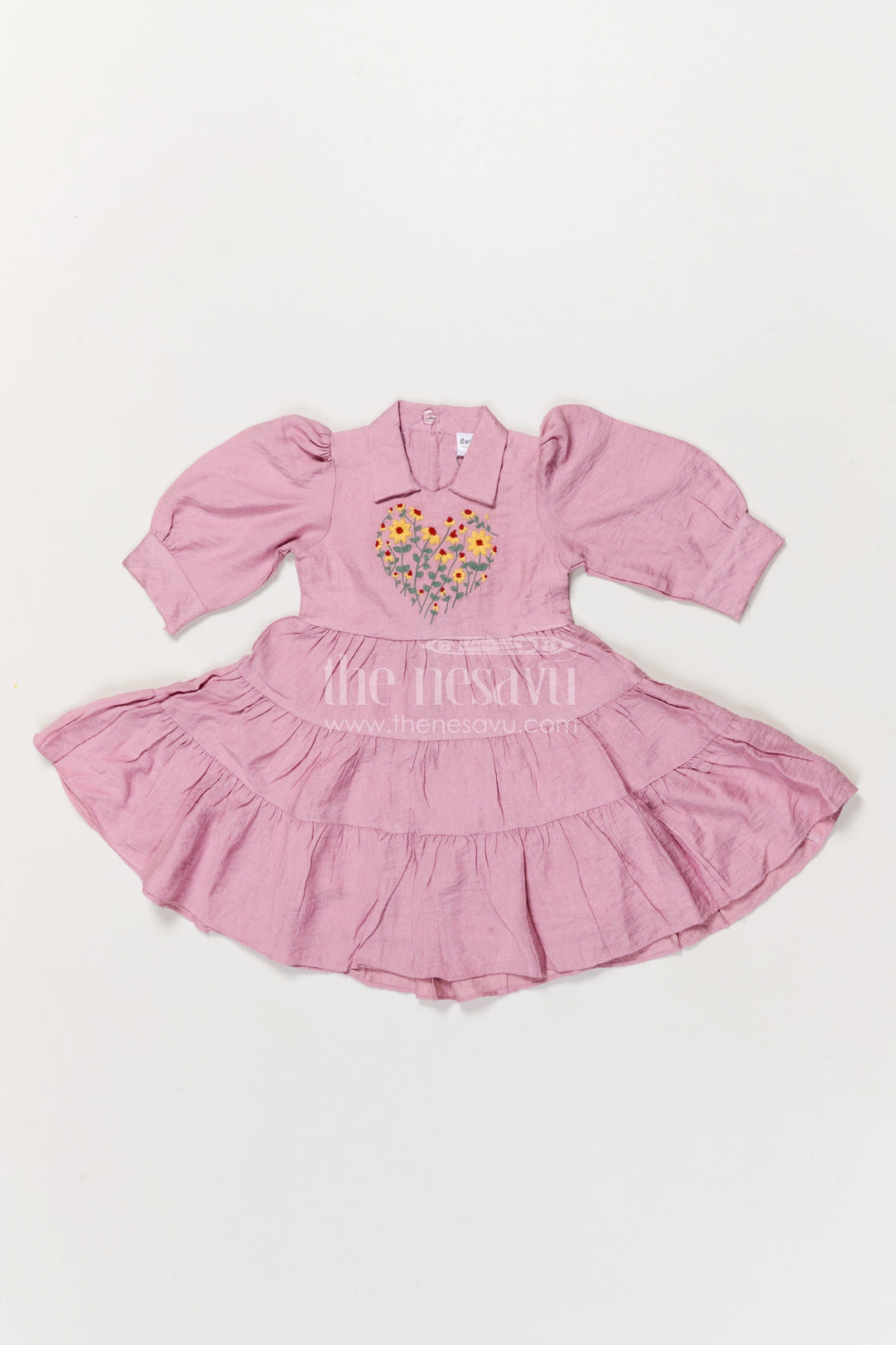 The Nesavu Girls Cotton Frock Girls Cotton Frock for Pujas and Ethnic School Days Nesavu 20 (3Y) / Pink GFC1907B-20 Nesavu girls cotton blend frock with embroidered yoke for school functions and ethnic celebrations