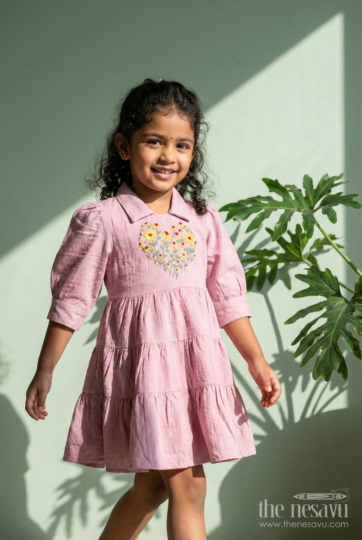 The Nesavu Girls Cotton Frock Girls Cotton Frock for Pujas and Ethnic School Days Nesavu 20 (3Y) / Pink GFC1907B-20 Nesavu girls cotton blend frock with embroidered yoke for school functions and ethnic celebrations