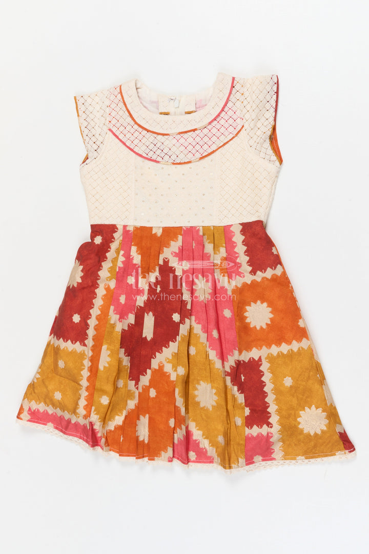 The Nesavu Girls Cotton Frock Girls Cotton Frock for School Ethnic Day and Festive Events Nesavu 22 (4Y) / White / Cotton GFC2065A-22 Nesavu girls cotton frock with digital print for ethnic school day and casual festivities