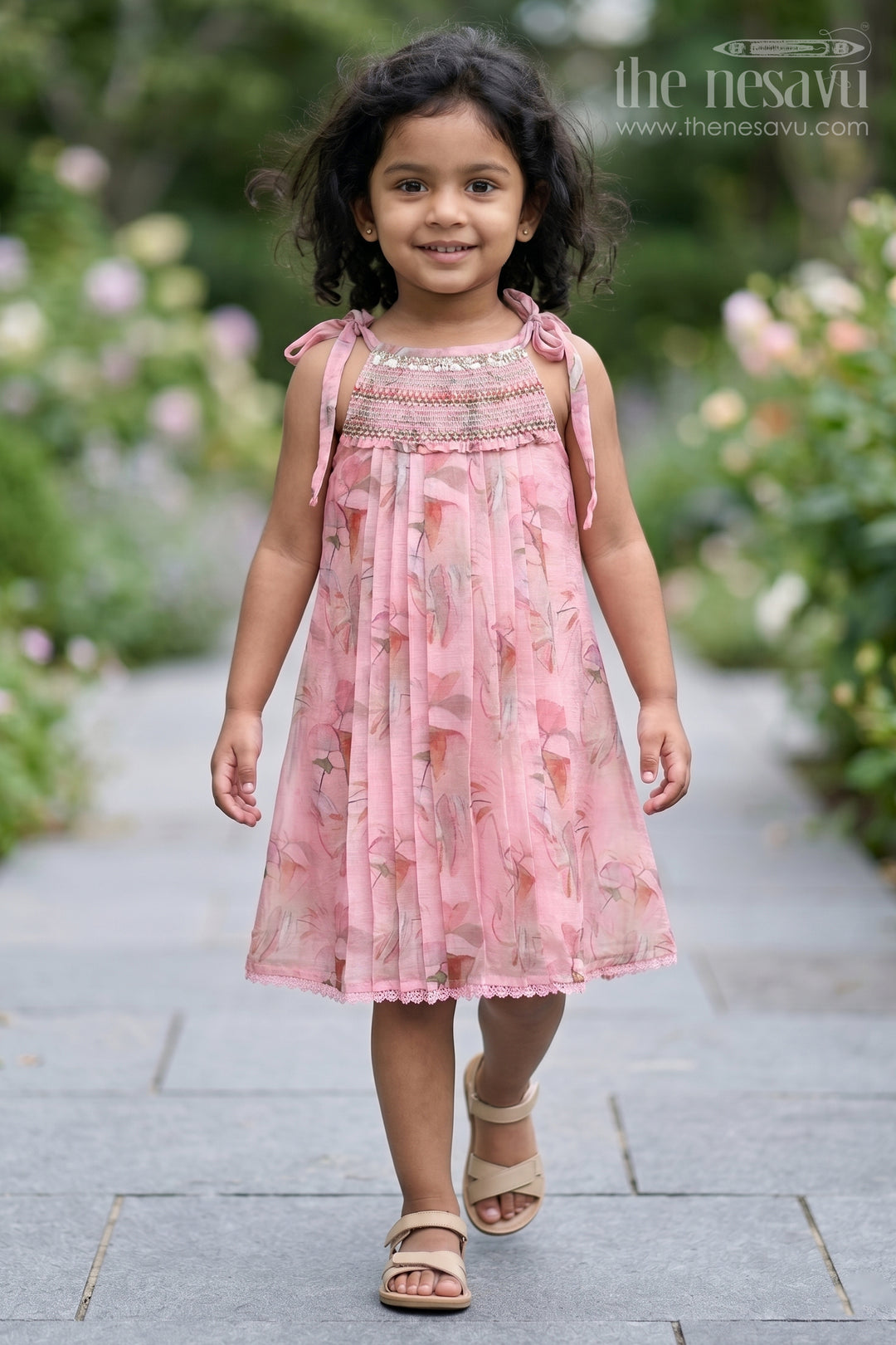 The Nesavu Girls Cotton Frock Girls Cotton Frock for Summer Outings and Casual Festive Wear Nesavu 22 (4Y) / Pink / Cotton GFC2216A-22 Nesavu Girls Cotton Frock For Summer Outings And Casual Festive Wear With Lightweight Digital Print Design