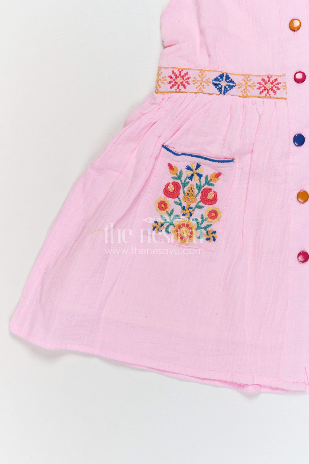 The Nesavu Girls Cotton Frock Girls Cotton Frock for Summer Outings and Playful Everyday Wear Nesavu Nesavu Girls Muslin Cotton Embroidered Frock For Summer Outings Playdates And Casual Wear