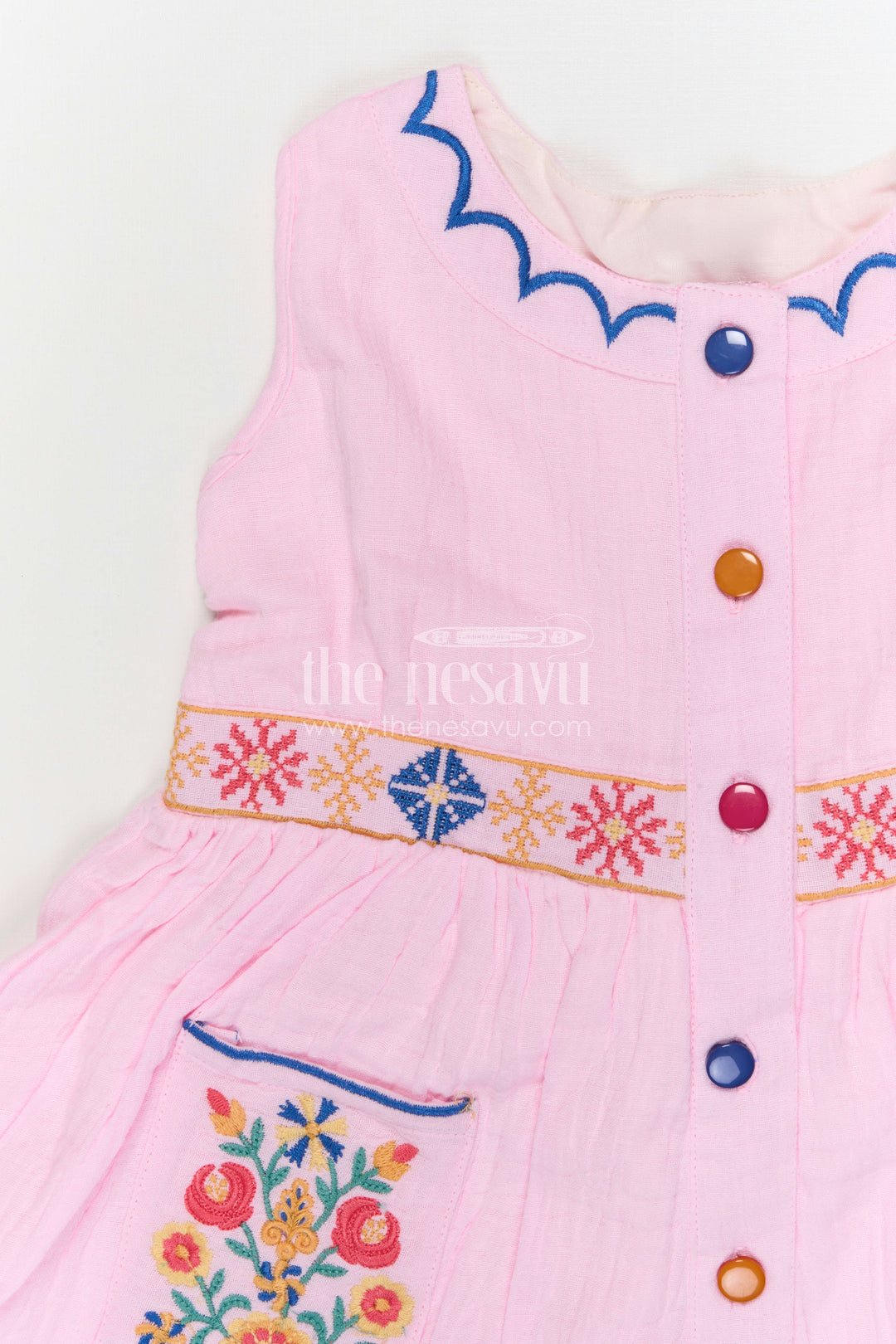 The Nesavu Girls Cotton Frock Girls Cotton Frock for Summer Outings and Playful Everyday Wear Nesavu Nesavu Girls Muslin Cotton Embroidered Frock For Summer Outings Playdates And Casual Wear