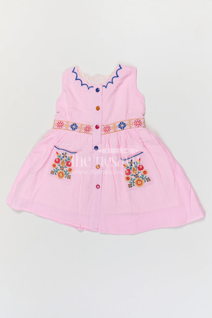 The Nesavu Girls Cotton Frock Girls Cotton Frock for Summer Outings and Playful Everyday Wear Nesavu Nesavu Girls Muslin Cotton Embroidered Frock For Summer Outings Playdates And Casual Wear