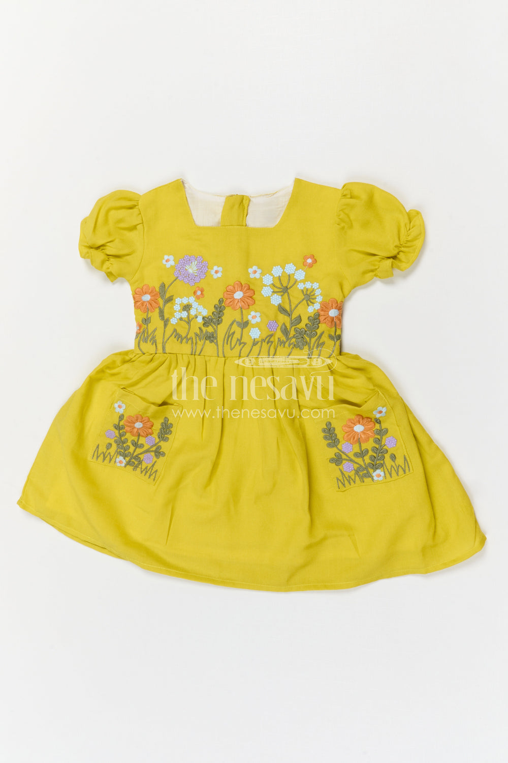 The Nesavu Girls Cotton Frock Girls Cotton Frock for Summer Outings and Playful Garden Parties Nesavu 18 (2Y) / Green / Cotton GFC2150B-18 Nesavu Girls Cotton Embroidered Frock For Summer Outings Garden Parties And Playful Days