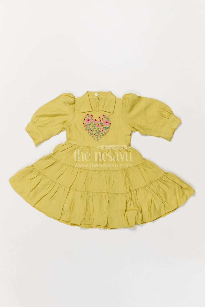The Nesavu Girls Cotton Frock Girls Cotton Frock for Traditional Functions and Festive Wear Nesavu 20 (3Y) / Green GFC1907A-20 Nesavu girls cotton blend frock with thread embroidery for festive wear and traditional gatherings