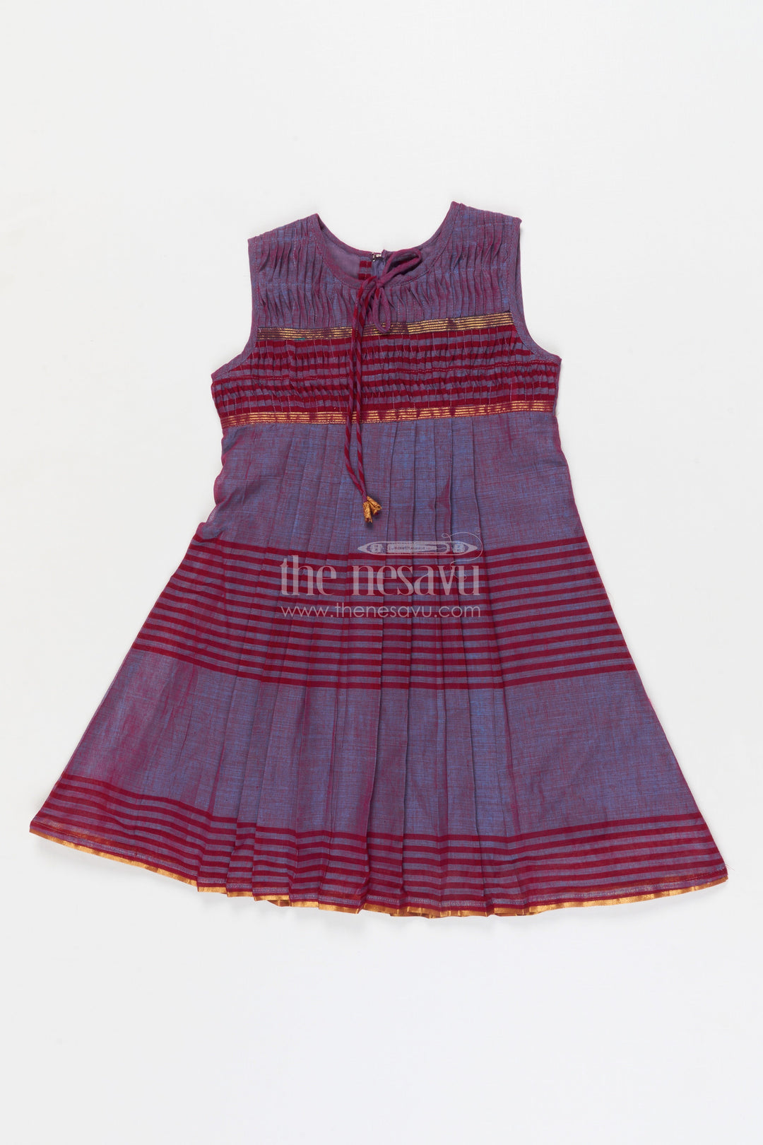 The Nesavu Girls Cotton Frock Girls Cotton Frock for Traditional School Functions and Casual Festive Wear Nesavu 22 (4Y) / Purple / Cotton GFC1780B-22 Nesavu girls cotton frock for ethnic day and school celebrations in striped Mangalagiri cotton