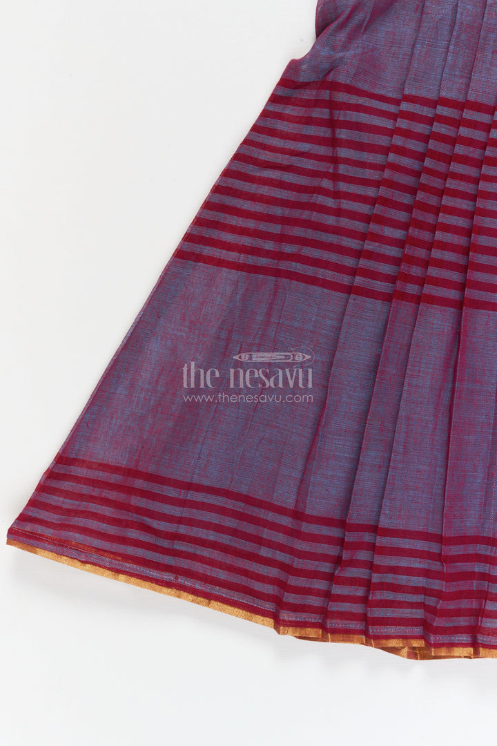 The Nesavu Girls Cotton Frock Girls Cotton Frock for Traditional School Functions and Casual Festive Wear Nesavu Nesavu girls cotton frock for ethnic day and school celebrations in striped Mangalagiri cotton