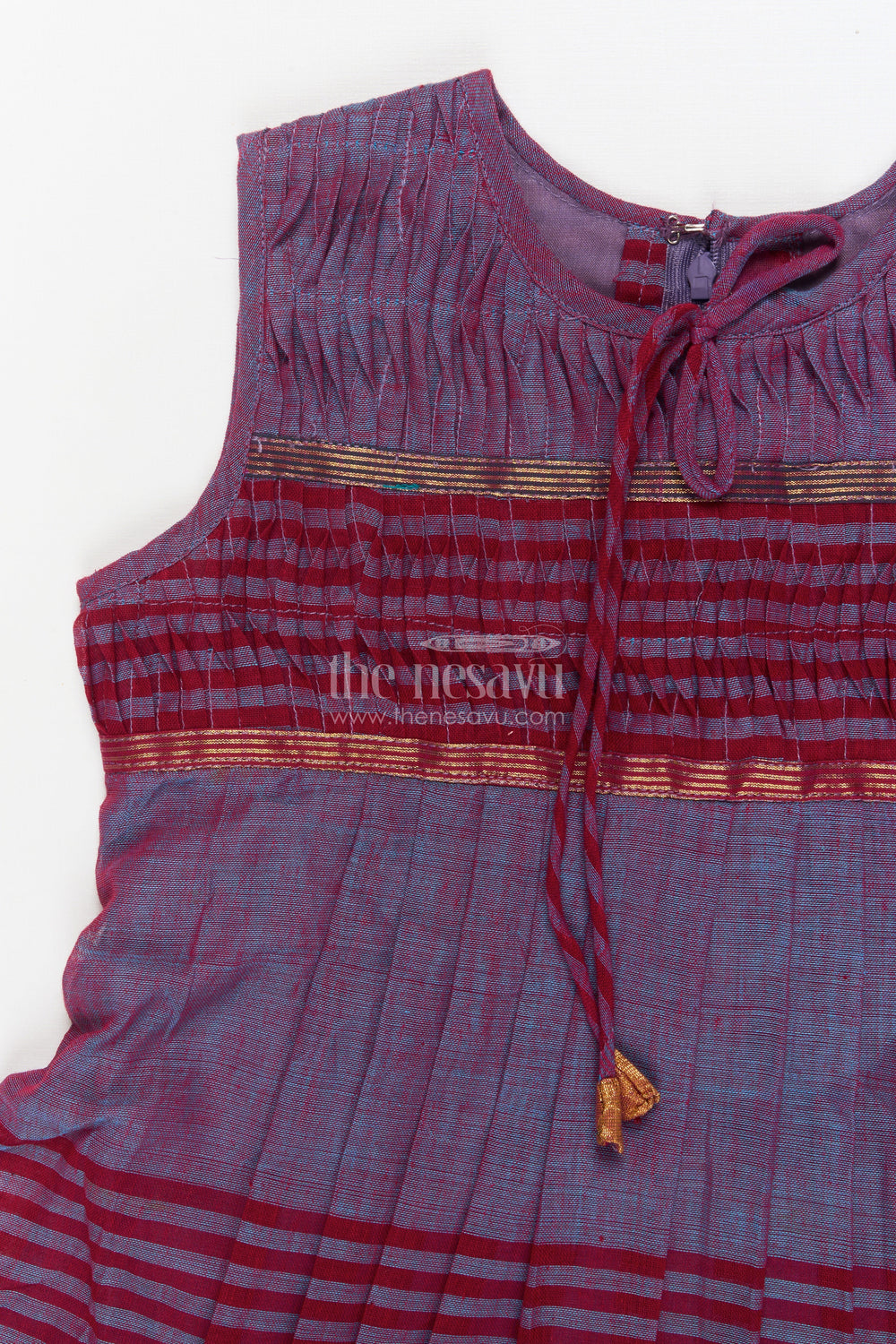 The Nesavu Girls Cotton Frock Girls Cotton Frock for Traditional School Functions and Casual Festive Wear Nesavu Nesavu girls cotton frock for ethnic day and school celebrations in striped Mangalagiri cotton